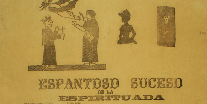 Grabado con xilografía, en pliego de versos Hipólito Cordero. 1893. 55,5 x 38,2 cm. Colección Rodolfo Lenz, Archivo de  Literatura Oral, BN.