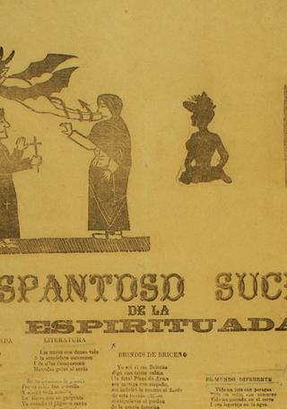 Grabado con xilografía, en pliego de versos Hipólito Cordero. 1893. 55,5 x 38,2 cm. Colección Rodolfo Lenz, Archivo de  Literatura Oral, BN.