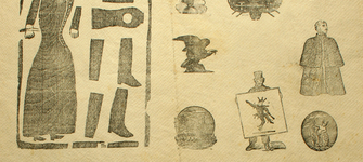 Xilografía y clichés, en pliego de Daniel Meneses, s/f. 54 x 38,5 cm. Colección Alámiro de Ávila, Archivo de Literatura Oral, BN.