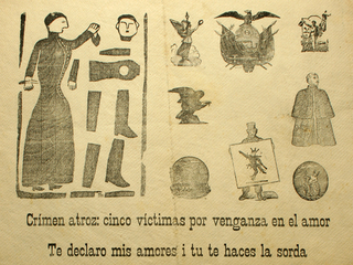 Xilografía y clichés, en pliego de Daniel Meneses, s/f. 54 x 38,5 cm. Colección Alámiro de Ávila, Archivo de Literatura Oral, BN.