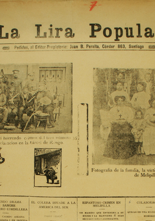 Hoja con fotograbados y clichés. Juan B. Peralta, La Lira Popular. 1910. 55 x 38,3 cm. Colección Lenz, Archivo de Literatura Oral, BN.