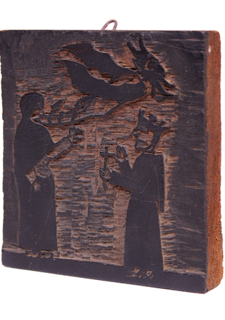 La Espirituada. Taco grabado Lira Popular. Xilografía. 13,1 x 12,7 x 2,5 cm. Fondo Rodolfo Lenz, Archivo de Literatura Oral BN