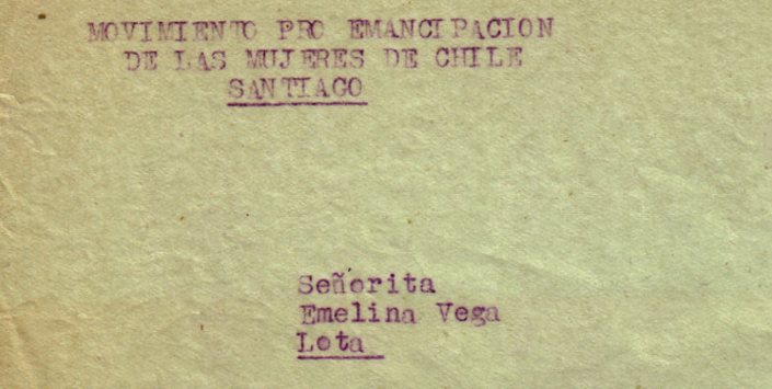 Carta dirigida a la Secretaria General de la filial del MEMCH en Lota, 1939. Archivo Mujeres y Gneros.