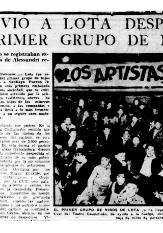 21 de mayo de 1960. Reciben en Santiago a niños y niñas del Carbón