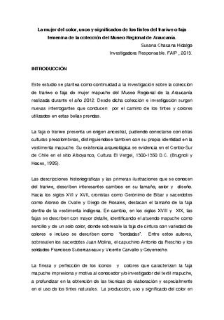 La mujer del color, usos y significados de los tintes del trariwe o faja. 2013.
