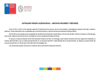 Catálogo Fondo Audiovisual Archivo Mujeres y Géneros, septiembre 2019.