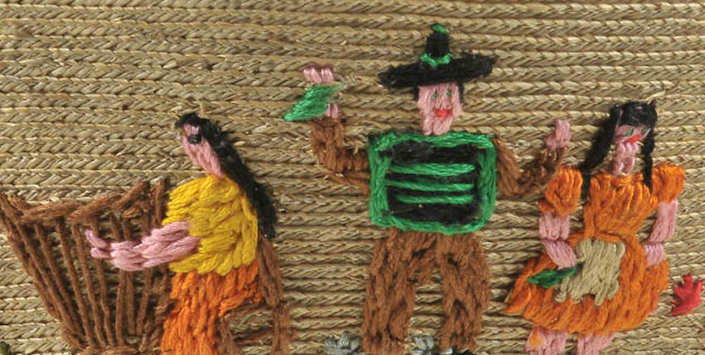 Sombrero de paja de teatina tejida y bordada por Juanita Muñoz. Museo Regional de Rancagua. N° de inventario: 1361.